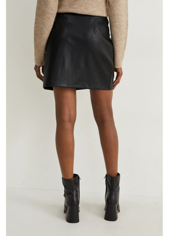 Черная кэжуал однотонная юбка из эко кожи C&A