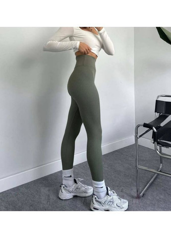 Хаки демисезонные женские теплые лосины в рубче на флисе bf865, размер No Brand