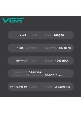 Мужской набор для стрижки 6в1, 14 насадок, VGR V-102 / Аккумуляторный триммер для бороды и тела No Brand (402252639)