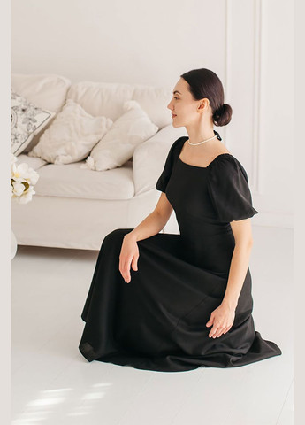 Черное платье dawn linen с открытой спинкой и завязкой Lana Bryk однотонное