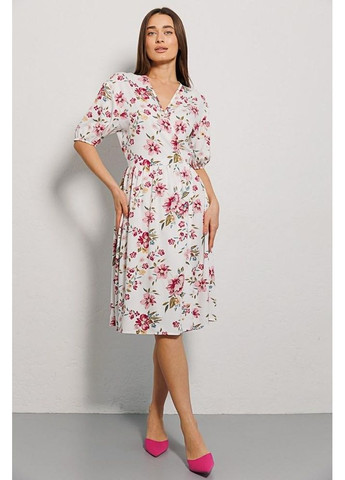 Молочна плаття на запах віскоза квітковий принт 46 молочна Arjen
