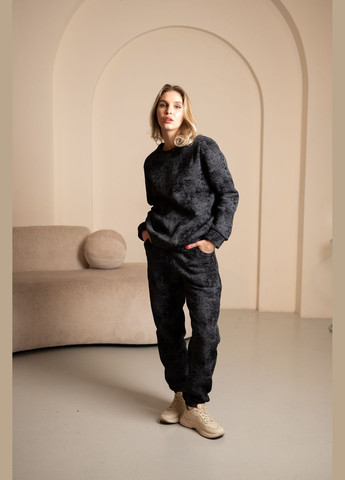 Теплый костюм серого цвета из турецкой тринитки на флисе, No Brand 7027 (316703284)