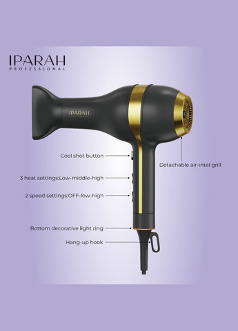 Фен стайлер IPARAH P-342 фен концентратор 3 скорости 2 режима температуры Черный/Золото 2200 Вт No Brand (317270001)