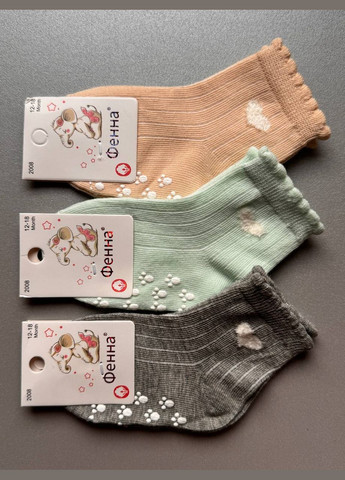 Комбіновані 6 пар демисезонні котонові шкарпетки з тормозами для немовлят, антискользящі ФЕННА (306740254)