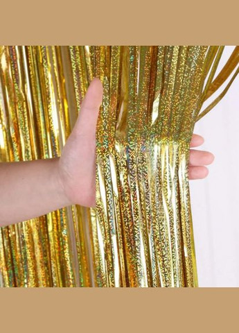 Новогодний дождик длинный с голограммой для фотозоны 2 м на 1 м золотистый Jannet Дощик (316384002)