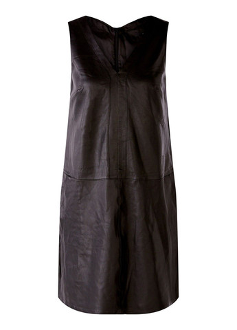 Черное платье женское кожаное без рукавов 80060-1330409 Oui