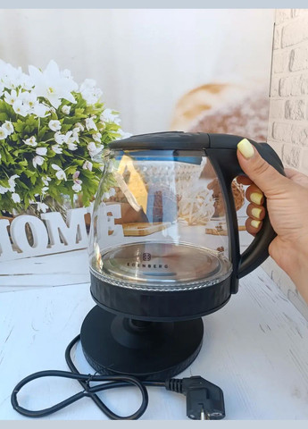 Дисковий скляний електрочайник 1,2л чайник електричний чайник скляний EB-83552 1500 Вт Чорний - Світловий індикатор робот Edenberg (299337451)