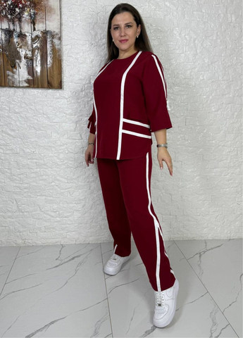 Класичний костюм двійка з декоративними стрічками: кофта з рукавами 3/4 + штани Україна (322581901)