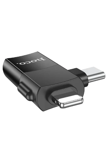 Адаптер iP male/Type-C male to USB female 2-in-one adapter Black (6942007602303) Hoco UA17 (361348110)
