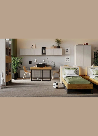 Підліткове односпальне ліжко Тін Флекс / Teen Flex 90x200 з ящиком сірий/гікорі/чорний TF-16 (ЦБМ) LENART (347324673)