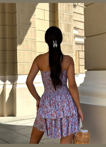 Лавандовое повседневный женское мини платье в цветочный принт клеш Україна с цветочным принтом