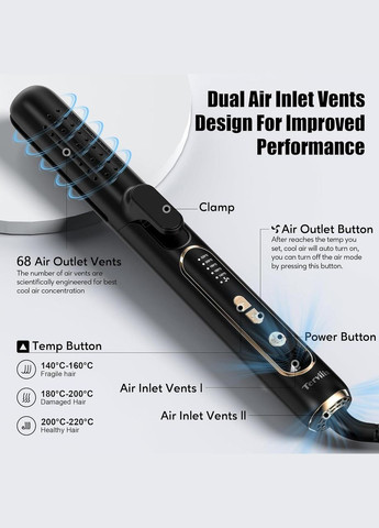 Стайлер Terviiix Airflow 360° для укладки волос выпрямитель плойка с охлаждением керамическим покрытием черный No Brand (338193354)