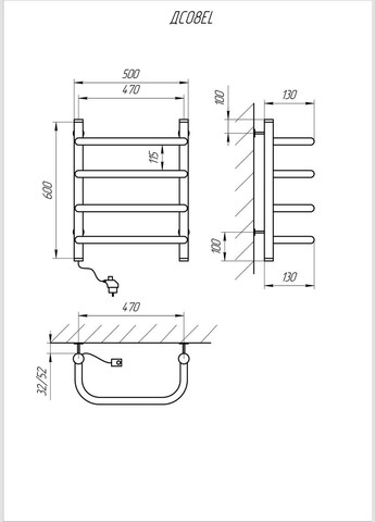 Полотенцесушитель Скоба 600х500/4 ЕL рег. Kosser (358500745)