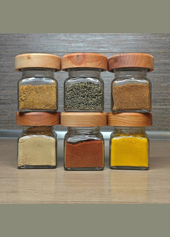 Набор стеклянных баночек для специй 6 шт 120 мл с деревянными крышками No Brand (323165904)