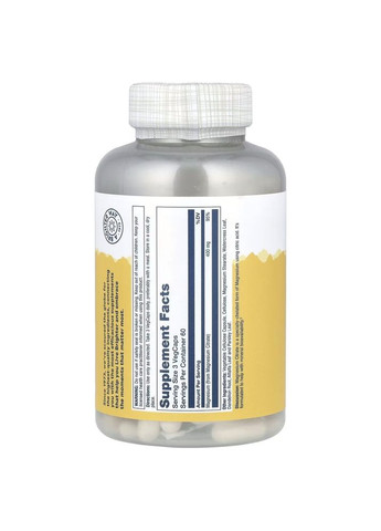 Магній цитрат Magnesium Citrate 400 mg, 90 вегакапсул для підтримки серця, м'язів, нервової системи Solaray (322426728)