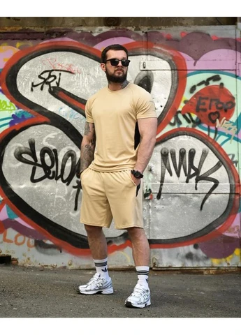 Літній спортивний комплект Audsa чоловічий футболка шорти бежевий SPORT COOLTUCH РГ6178 No Brand (394562720)