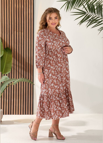 Коричнева повсякденний сукня Україна з квітковим принтом