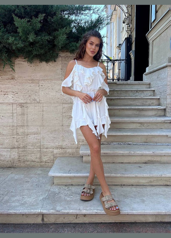 Комбинезон женский Style Point комбинезон-шорты однотонный белый повседневный, кэжуал креп, вискоза