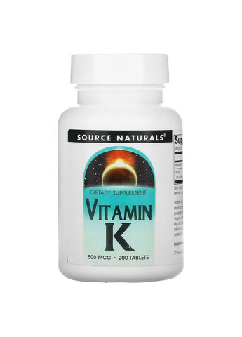 Вітаміни та мінерали Vitamin K 500 mcg, 200 таблеток Source Naturals (293482317)