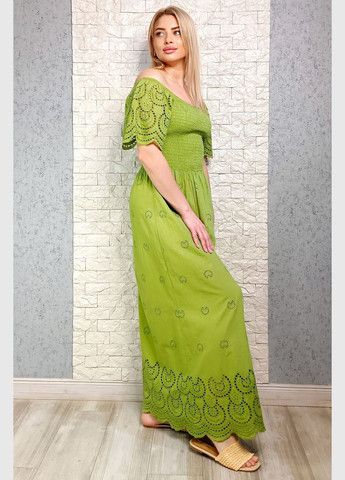 Зеленое повседневный, кэжуал платье с открытыми плечами Maison X однотонное