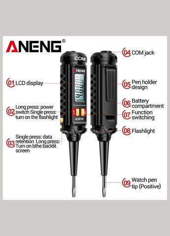 Мультиметр цифровой NCV A3010 тестер, вольтметр, амперметр Aneng (303628986)