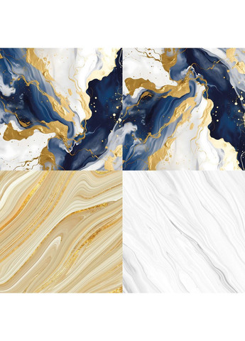 Кутовий фотофон 3D вініловий, синьо-золота абстрактна стіна, підлога бежевий і білий мармур, 60×60 см, №58236 PhotoVinyl (354377410)