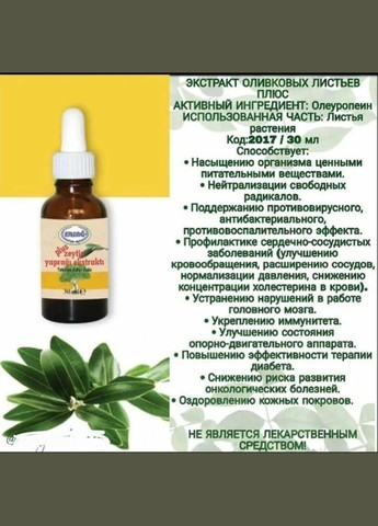 Экстракт оливковых листьев 30 мл от ERSAG (329436444)