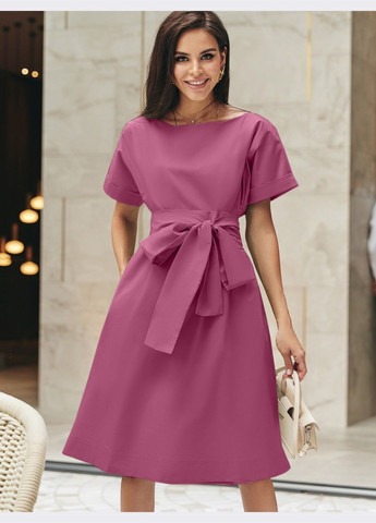 Розовое хлопковое платье с короткими рукавами и поясом в комплекте розовое Dressa