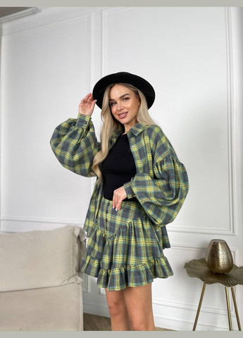 Женский клетчатый костюм: рубашка и короткая юбка мини в клетку No Brand (319155547)