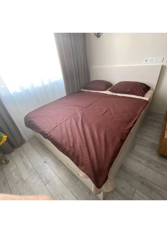 Постільна білизна з резинкою Шоколад + беж страйп сатин PREMIUM Полуторний розмір, наволочки 50/70 No Brand (364213522)