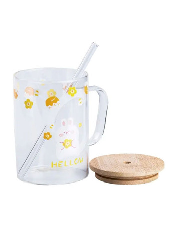 Чашка скляна з дерев'яною кришкою та трубочкою HP7214C TS Kitchen (369143188)