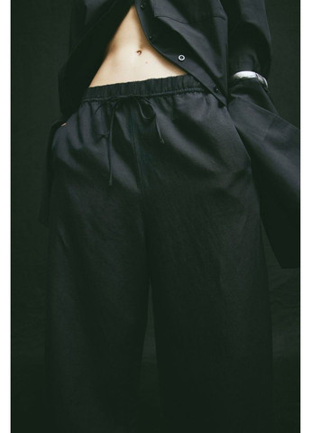 Женские стрейч-брюки из льняной смеси Н&М (57113) L Черные H&M (293819629)