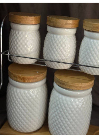 Набор банок для сыпучих продуктов HP-1215-8 керамика бамбук на подставке 8 предметов Белый TS Kitchen (360648173)