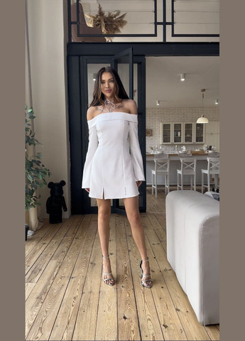 Молочна класична сукня міні з відкритими плечима Fashion