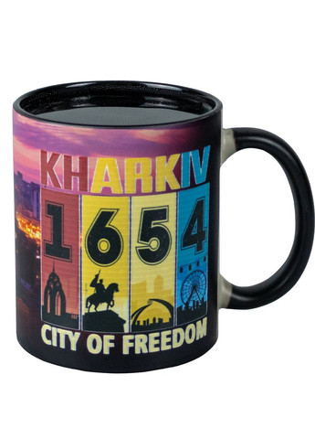 Чашка Хамелеон матовая черная, сублимационная "Kharkiv 1654 city of freedom" 330 мл 4PROFI (365819684)