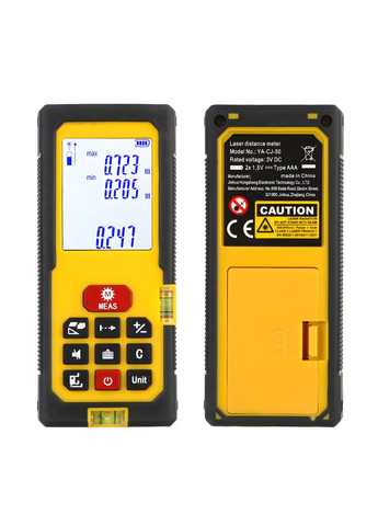 Лазерный дальномер 50 м с точным измерением расстояния площади и объема на батарейках жёлтый No Brand (335379122)