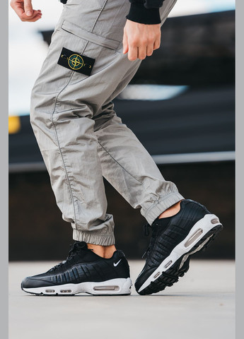 Чорні всесезон кросівки чоловічі nike air max 95 black white | найк аір макс 95 чорні білі No Brand