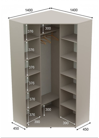 Шкаф-купе двухдверный угловой 140*140*230 см Кашемир 2 двери Зеркало Угол-4 Алекса (360447731)