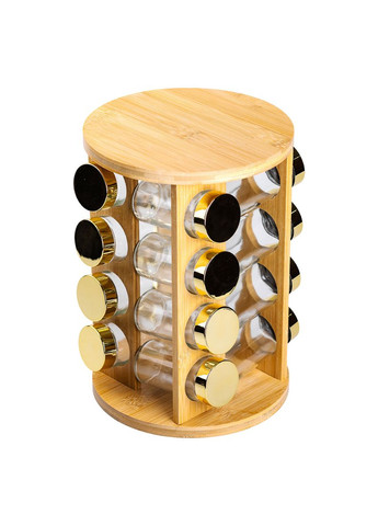 Набір для спецій на дерев'яній підставці 16 скляних ємностей для приправ HP-1367 Yiwu (370707918)