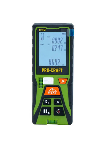Лазерний далекомір PLDM120 | 120 м | зелений лазер ±2 мм | підсвітка | пам'ять | IP20 | чохол ProCraft (372296099)
