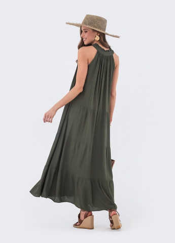 Оливковое (хаки) длинное платье цвета хаки с американской проймой Dressa