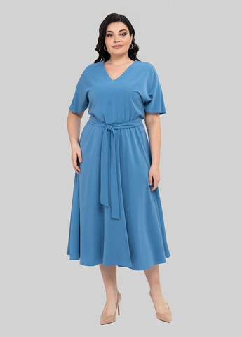 Блакитна повсякденний жіноча сукня з v-подібним вирізом відрізна по лінії талії all posa (ap102448p) A'll Posa