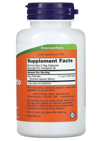 Saw Palmetto Berries 550 mg 100 Veg Caps NF4747 Now Foods (365729439)