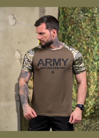 Хакі (оливкова) чоловіча футболка з камуфляжним принтом з коротким рукавом No Brand