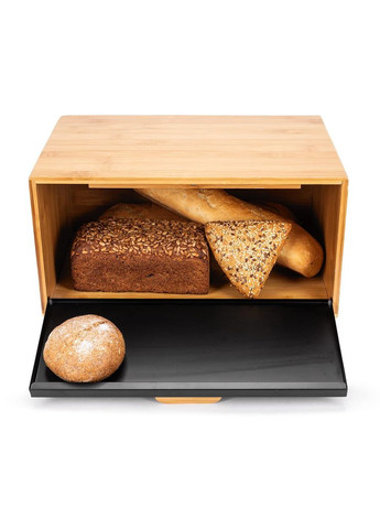 Хлібниця бамбукова з чорною кришкою зі сталі 36×26×23 см KM-1123 Kamille (366818072)