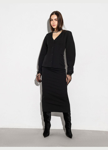 Черный женский пиджак приталенный Romashka однотонный - демисезонный