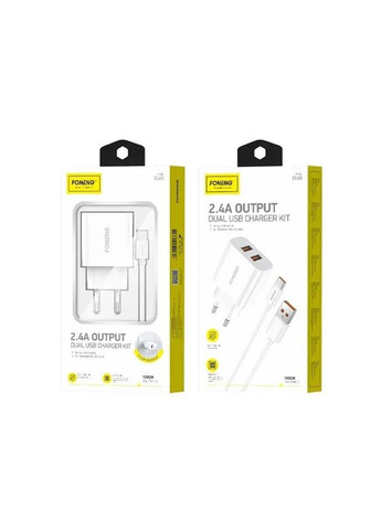 Сетевое зарядное устройство EU45 Dual USB Charger (2USBх2.4A) White (EU45-CH-TC) + кабель USB Type C FONENG (336955489)
