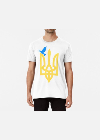 Белая мужская патриотическая футболка с принтом украинский герб и птица Stedman