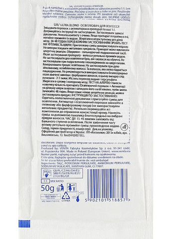 Осветитель-порошок для волос Ultra Blond 12% Oxidant (саше) 50g (730609-31162757) Venita (368647902)