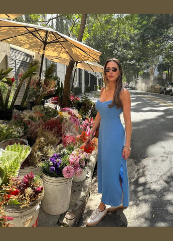 Синее повседневный, кэжуал платье No Brand однотонное